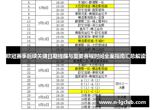 欧冠赛季后续关键日期提醒与重要赛程时间全面指南汇总解读 欧冠赛季后续关键日期提醒与重要赛程时间全面指南汇总解读